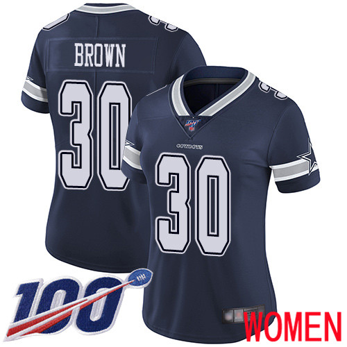 Women Dallas Cowboys Limited Navy Blue Anthony Brown Home #30 100th Season Vapor Untouchable NFL Jersey